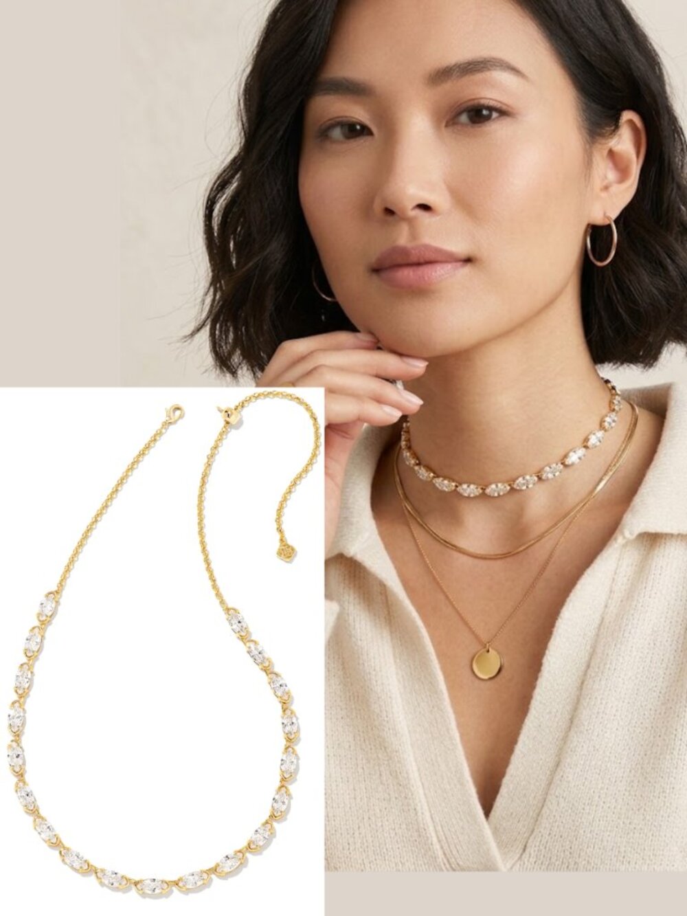 Kendra Scott Genevieve Gold Strand Necklace White Crystal 14K Plated